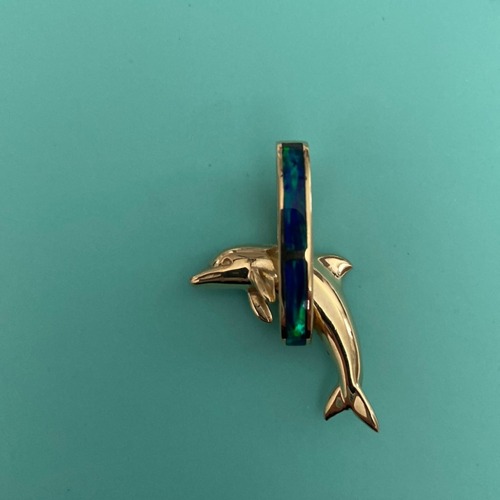 14kt gold and turquoise dolphin pendant